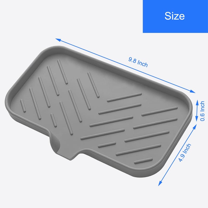 Metopets Sponge Holder for Kitchen Sink, Silicone Sponge Dish Tray with Drain Spout, Soap Dispenser Holder for Shower Bathroom (Grey, 9.8"" x 4.9"") - Image 3